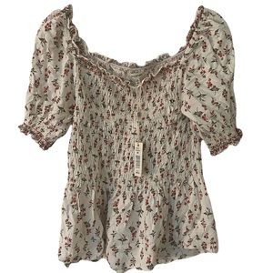 NWT Max Studio Women's M Floral Boho Blouse Off-The-Shoulder Top Elastic Fit